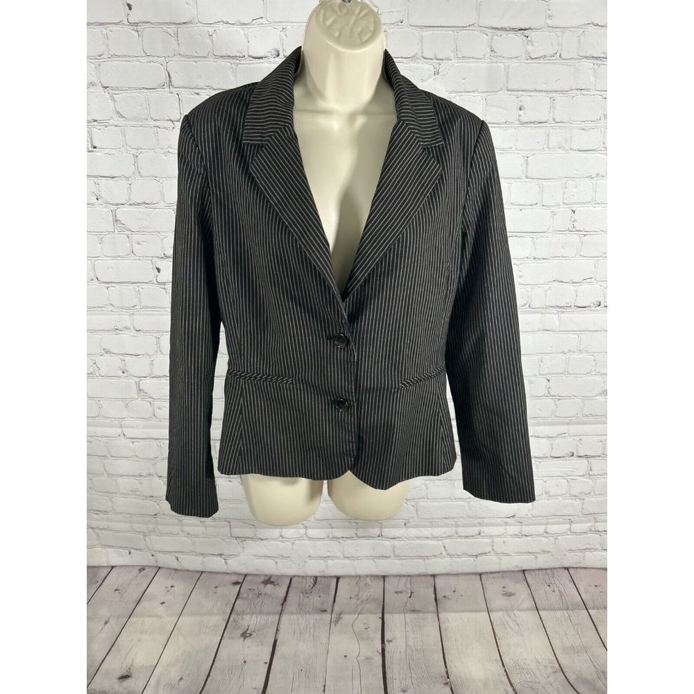 Lifestyle Attitude Larry Levine Black Brown White Striped Two Button Blazer 10